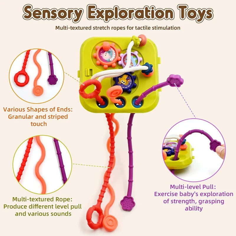 Montessori Sensory Toys Baby Activity Cube Shape Sorter Pull String Toys Fine Motor Training Games Stacking Blocks Activity Cube