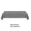 Black white racing tablecloth checkered flags racing car table cover plates cups race Track racing birthday party decor supplies
