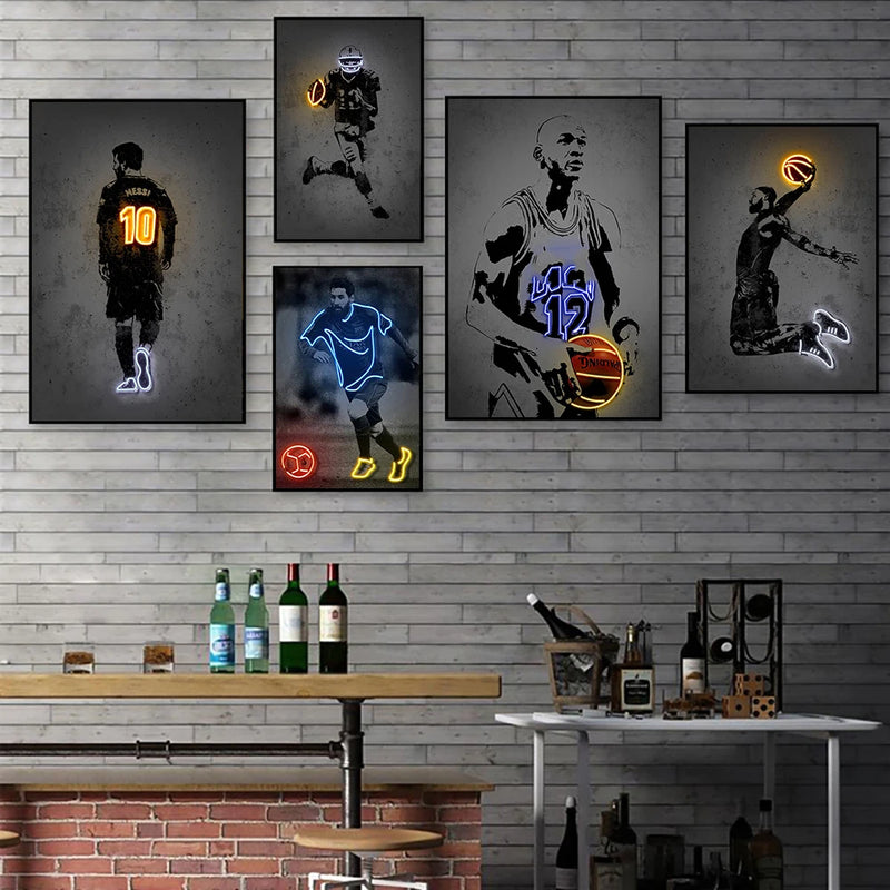 Graffiti Basketball Players Canvas Painting Neon Effect Sports Star Posters Football Wall Art Prints For Room Home Decor Picture