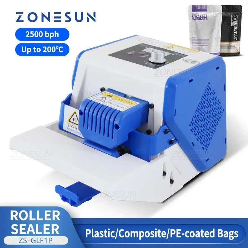 ZONESUN ZS-GLF1P Portable Bag Sealer Roller Sealing Machine Aluminum Foil Composite Plastic Film PE Coated Paper Food Packaging