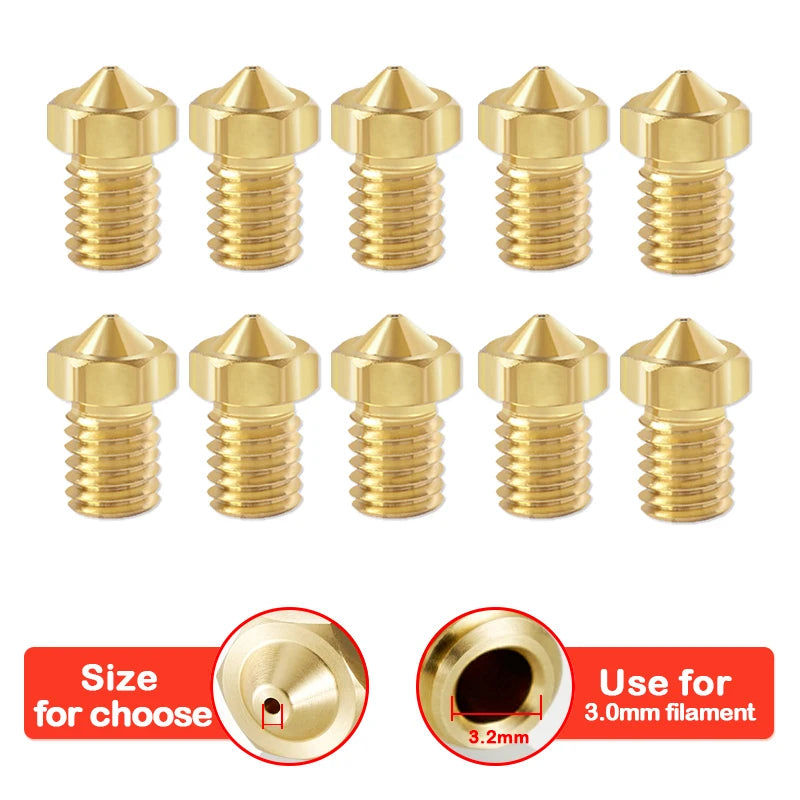 5/10pcs V6 M6 Threaded Nozzle All Metal 0.2/0.3/0.4/0.5/0.6mm for 1.75 Filament E-3-D V5 Anycubic i3 Mega Kobra Hotend Extruder