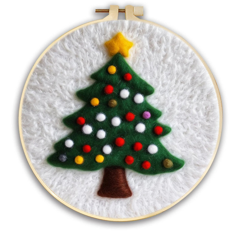 PhotoCustom 20x20cm Frame Needle Felting Kit Christmas Tree Needle Felting Patterns For Beginners Wool Felting Set DIY Craft