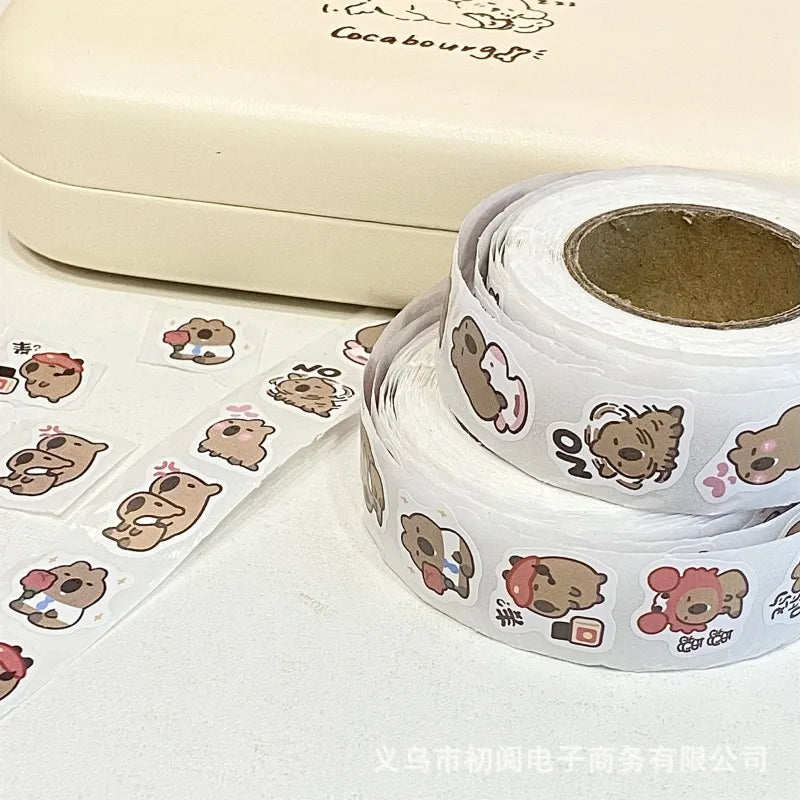 500PCS Trend Cute Cartoon Capybara Sticker Kawaii Scrapbook Water Cup Guitar Phone Case Decor DIY Sticker Kid Thank You Sticker