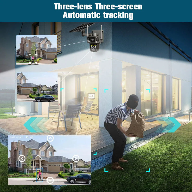 9MP 4K IP Camera Dual Lens Screen WiFi PTZ Auto Tracking Waterproof Panoramic Surveillance Camera with Voice Intercom System