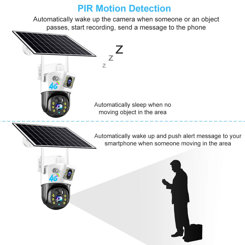 4MP/8MP 4G Camera With Solar Panel V380 Pro Outdoor Surveillance IP Camera Support Color Night Vision PIR Motion Detection Cam