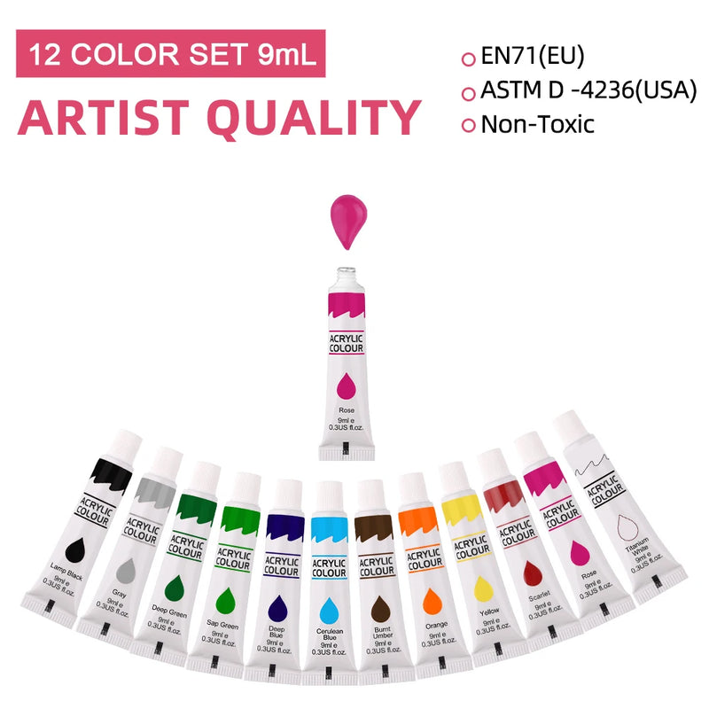 9mL, Acrylic Pigment for Student Art, Graffiti Painting, DIY Pigment, Hand Painted Walls, 12 Colors, Wholesale