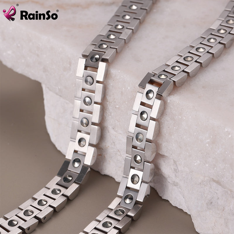 RainSo 99.999% Pure Germanium Bracelet for Women Korea Popular Stainless Steel Health Magnetic Germanium Energy Couple Jewelry