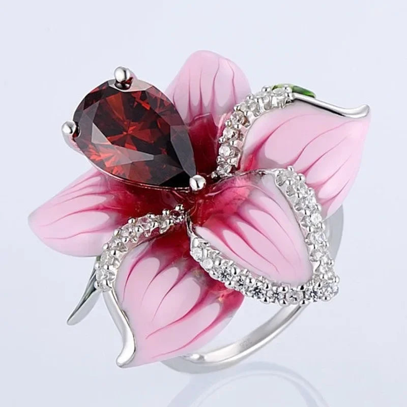 Classic Ladies Floret Jewelry Birthday Proposal Date Engagement Wedding Flowers Crystal Ring Size 6 7 8 9 10