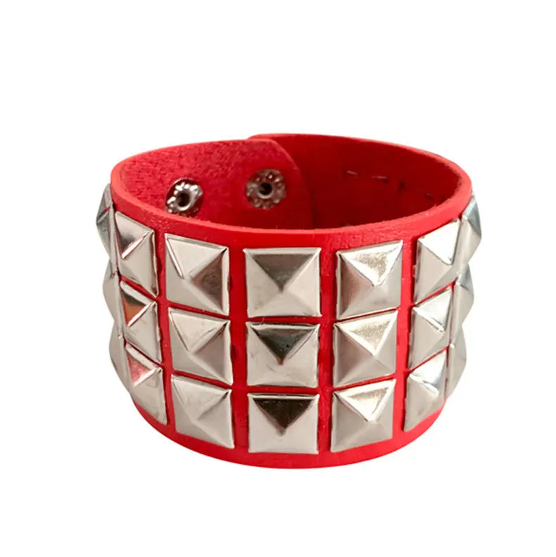 New Unique 3 Row Cuspidal Spikes Rivet Stud Wide Cuff Leather Punk Gothic Rock Unisex Bangle Bracelet Men Jewelry