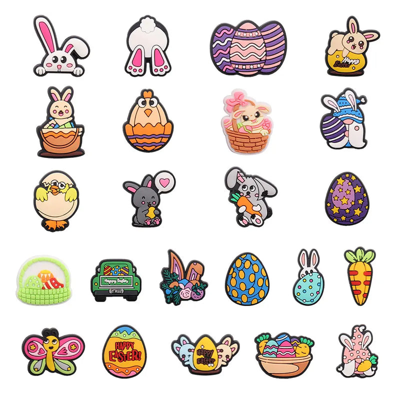 1-23Pcs PVC Adorable Rabbit Bunny Easter Shoe Buckle Charms Accessories Children Shoe Button Fit Birthday Gift
