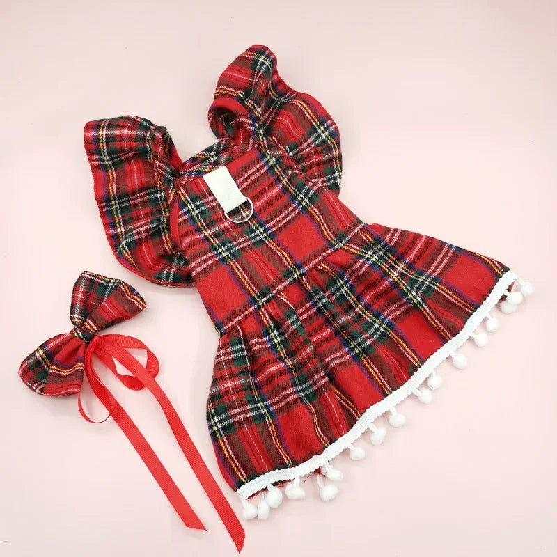 Christmas Dog Strap Skirt Autumn/Winter Dog Clothing Skirt Cat Clothing Christmas Checker Clothing Dog Clothes for Small Dogs