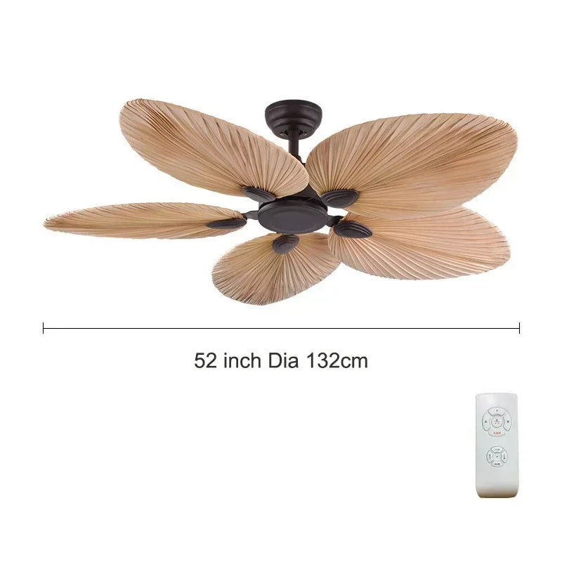 Southeast Asian high-quality fan light 52 inch palm leaf ceiling fan light restaurant remote control ceiling fan pendant light