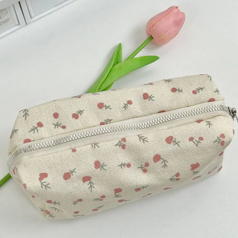 Cartoon Floral Printing Pen Bag Student Grils Stationery Bag Large Capacity Pencil Case Multifunctional Stationery Organizer