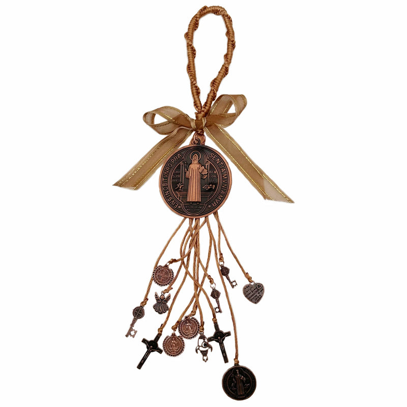 Saint Benedict Medal Protection Blessing Charm Pink Enamel Double Side Catholic San Benito Medalla Cross Charm Easter Gift