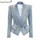 Top Quality Women Washed Denim Jeans Outwear Jackets Double Breasted Slim Short Female Casual Blazer