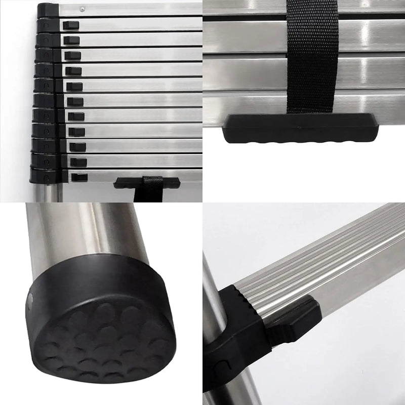 3.8M Telescopic Ladder 12.5FT Multi-Purpose Stainless Steel Extendable Sturdy Loft EN131 for Draw Wall Replace Bulb Repair Roof