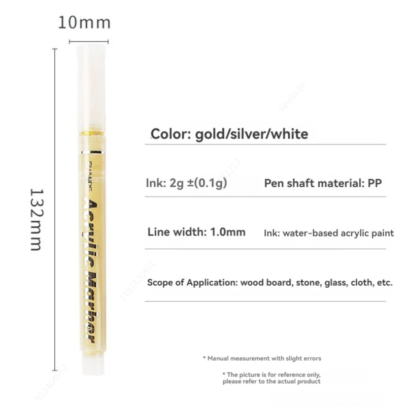 3Pcs/Set High-gloss Acrylic Markers Gold Silver White Painting Graffiti Pens, Waterproof Ink,Practical Portable Markers