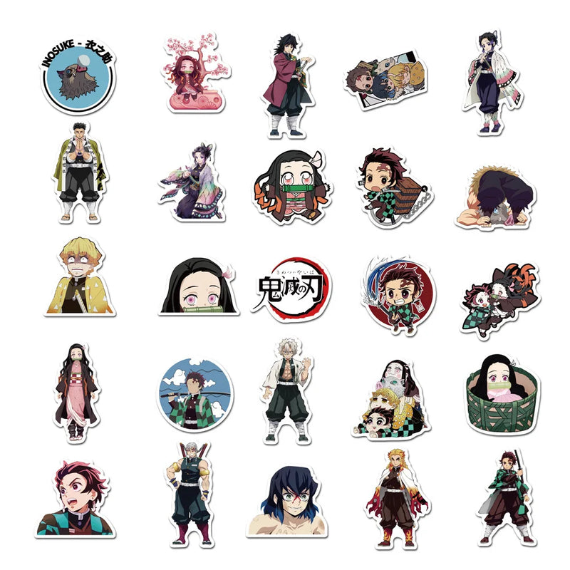 50PCS Demon Slayer Stickers Anime Cartoon Book Luggage Laptop Guitar Waterproof Luggage Sticker Gaffiti Kids Sticker Toys Pack