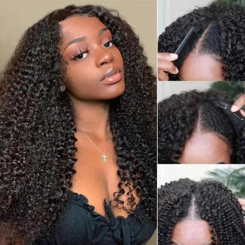 Kinky Curly U Part Wig Human Hair No Leave Out Middle Part Glueless V Part Wig 180 Density Brazilian 3B 3C Curly Human Hair Wigs