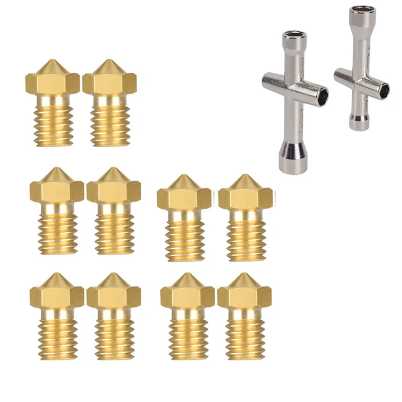 KINGROON 10pcs E3D Nozzle Brass M6 Thread E3D V6 Stainless Steel Nozzles for 1.75mm Filament 3D Printer Hotend Extruder Nozzle