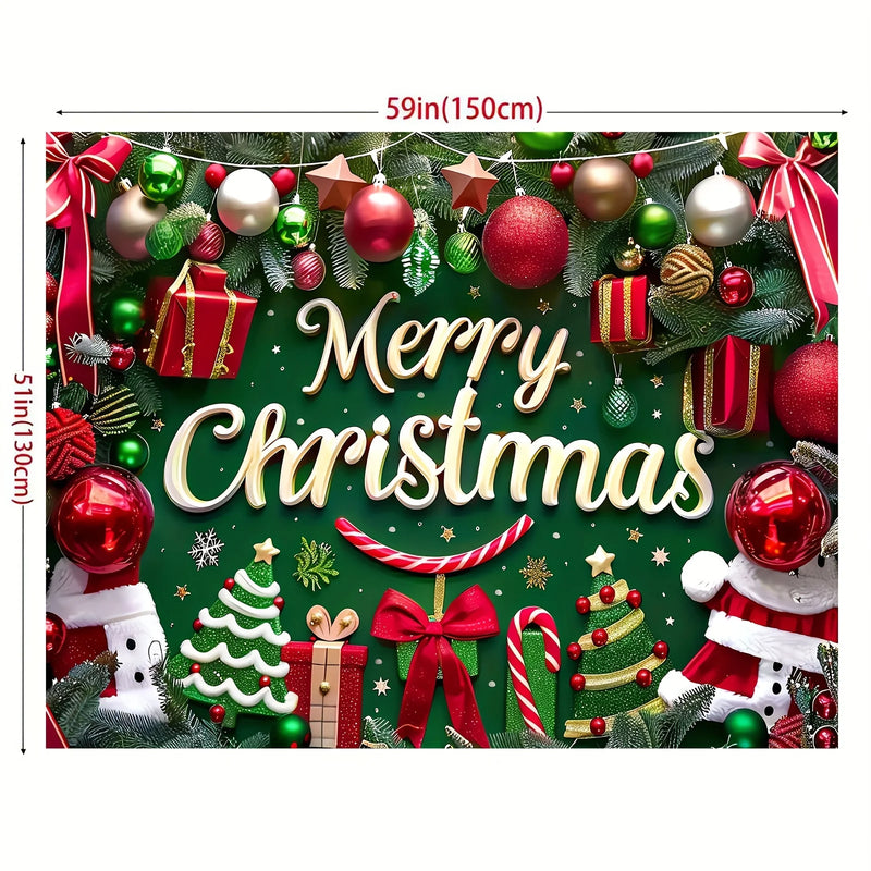 Large polyester Merry Christmas banner - outdoor and home garden decorations for holiday party backgrounds