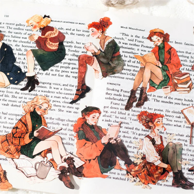 JIANWU Lazy Season Series Kawaii Girl Character Landscaping Sticker Creative DIY Journal Material Collage Stationery