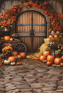 Mehofond Photography Background Autumn Pumpkin Barn Wooden Door Thanksgiving Kids Birthday Portrait Decor Photo Backdrop Studio