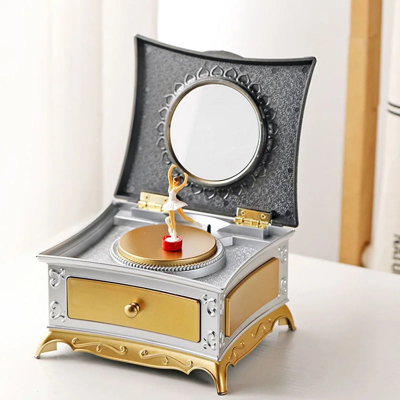 Classic Rotating Dancer Ballerina Piano Music Box Clockwork Drawer Plastic Jewelry Box Girls Hand Crank Music Christmas Gift