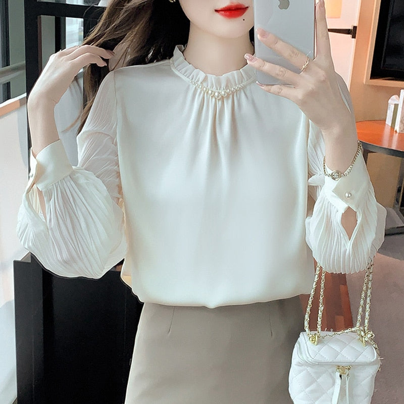 2023 Fashion Chiffon Women Blouse Shirt New Long Sleeve Women&