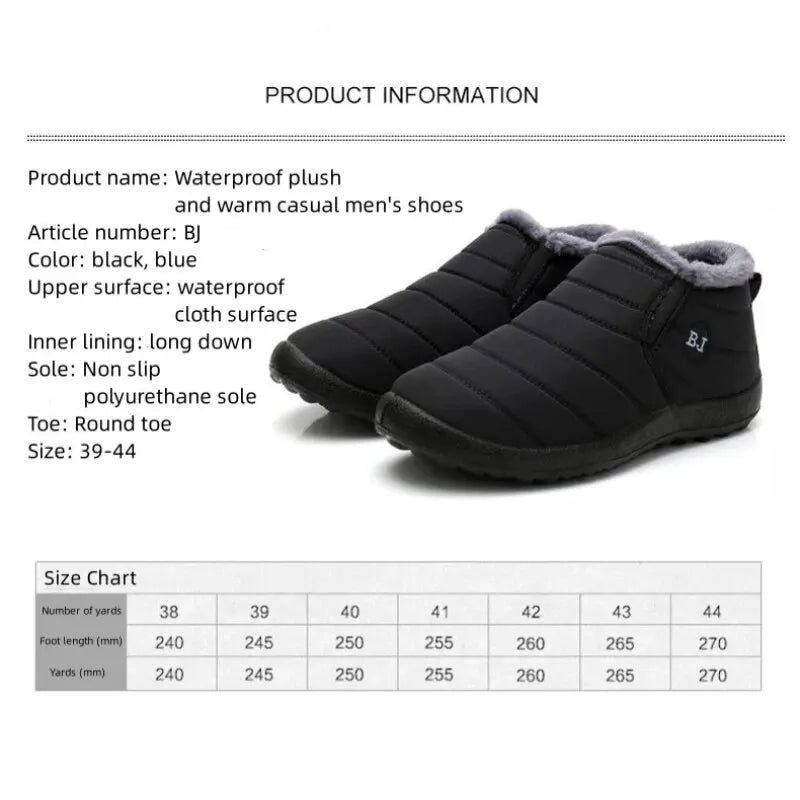 Snow Boots for Men in Winter with Plush and Thick Insulation Feathers, Waterproof and Anti Slip Cotton Shoes