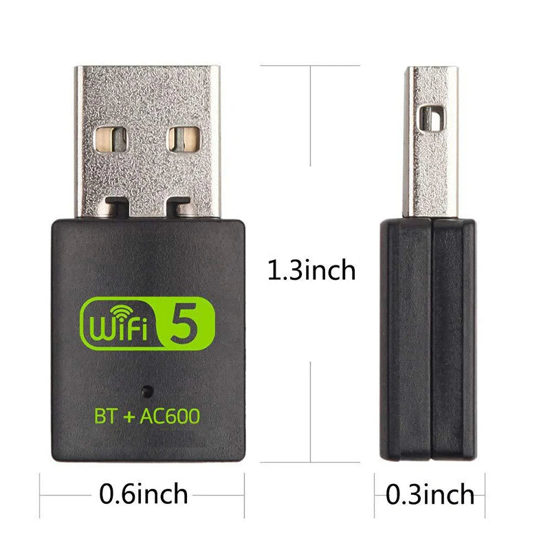 600Mbps USB WiFi Bluetooth Adapter 2in1 Dongle Dual Band 2.4G 5GHz USB WiFi 5 Network Wireless Wlan Receiver DRIVER FREE