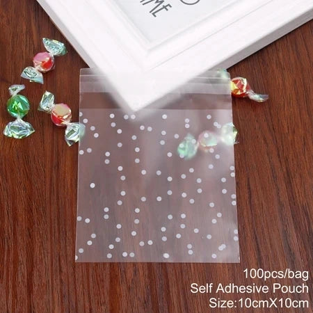 100pcs Transparent DIY Cellophane Polka Dot Candy Cookie Gift Bag with Self Adhesive For Wedding Birthday Party Christmas Decor