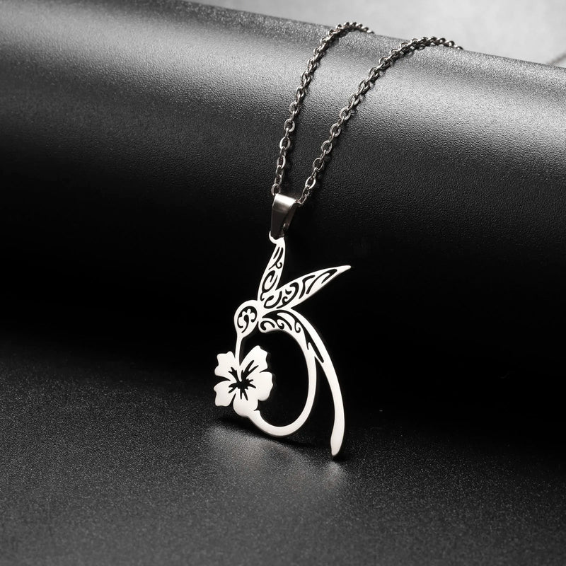 Hummingbird Flower Pendant Necklaces for Women Girls Stainless Steel Gold Color Chain Choker Animal Jewelry Birthday Gift