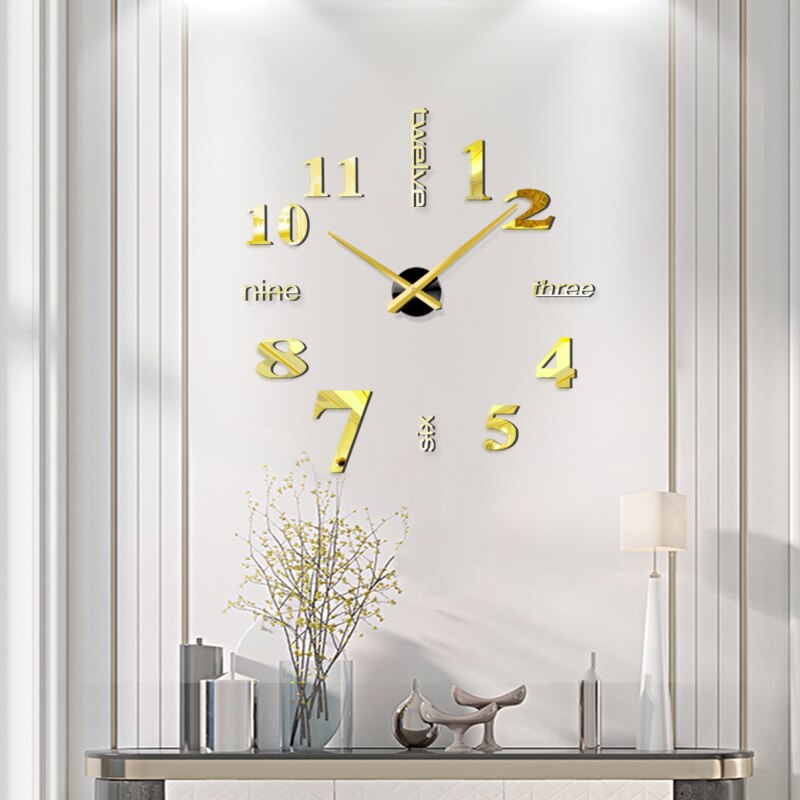 Large Wall Clock Quartz 3D DIY Big Watch Decorative Kitchen Clocks Acrylic Mirror Sticker Oversize Wall Clocks Home Letter Decor