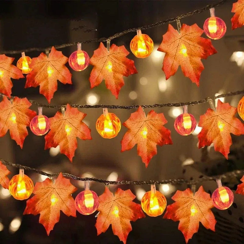 1.5M 10LED Maple Leaves Pumpkin Fall Garland String Lights Halloween Decoration Led Fairy Light Home Indoor Outdoor Thanksgiving