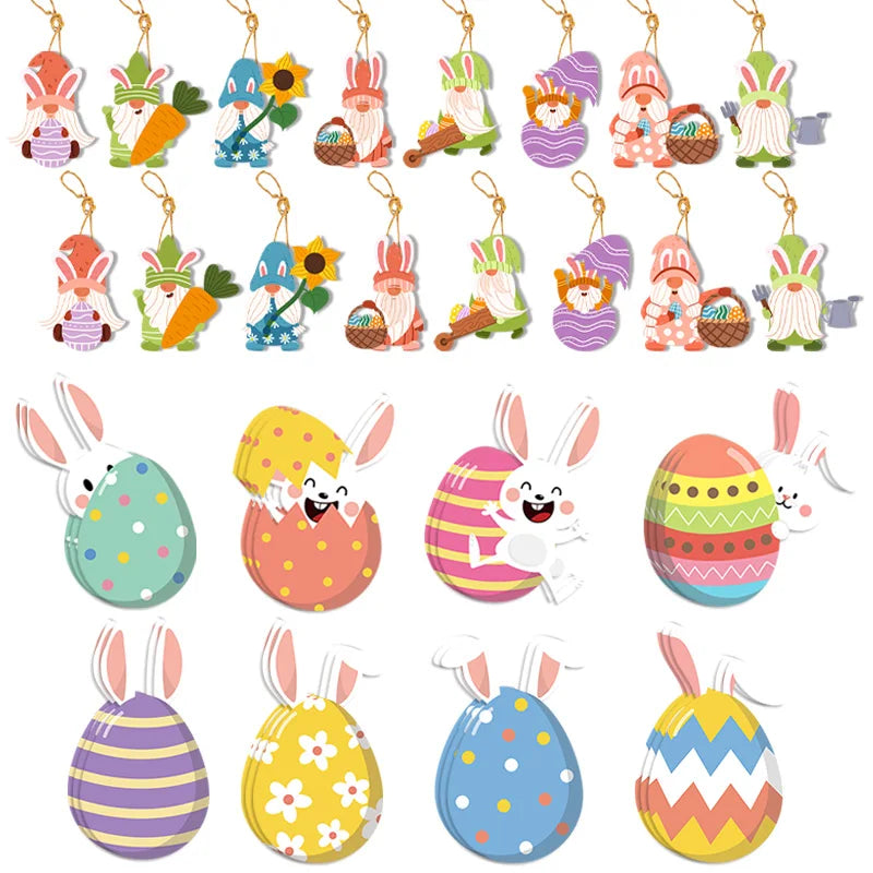 8/16pcs Easter Bunny Ornaments Easter Egg Gnome Carrot Paper Cards Decor Tree Hanging Pendant Spring Easter Decorations for home