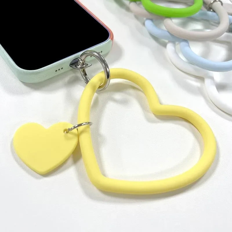 Anti-Lost Love Heart Pendant Keychain Mobile Phone Strap Ring Phone Hanging Lanyard Soft Silicone Wristband Bracelet Accessories