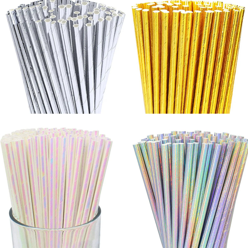 Iridescent Disposable Drinking Party Paper Straws Biodegradable Cocktail Straws For Birthday Party Supplies Baby shower Wedding