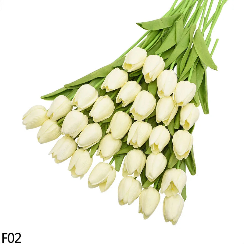 12pcs Artificial Tulip Latex Real Touch For DIY Bouquets Wedding Party Mother's Day Easter Spring Home Dining Decoration