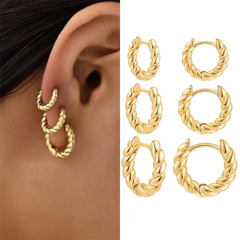 6Pcs Stainless Steel Mini Hoop Earrings Set for Women Shiny Rhinestone Zirconia Huggie Circle Punk Earrings Party Jewelry Gifts