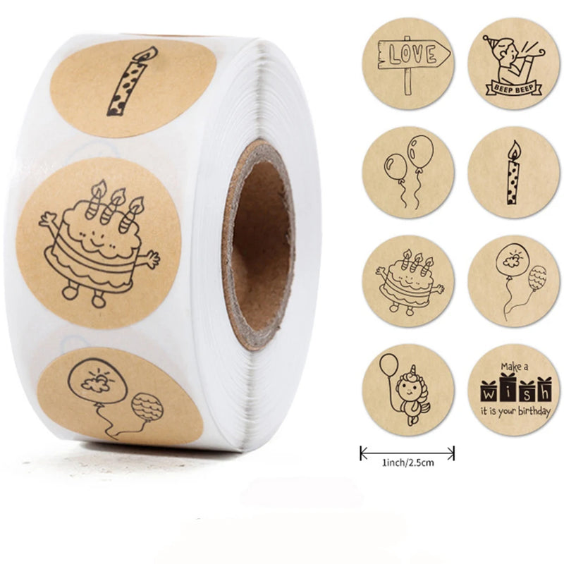 100-500Pcs Round Happy Birthday Sticker For Creativity Cute Stationery Labels Various Sticker Child For Scrapbooking