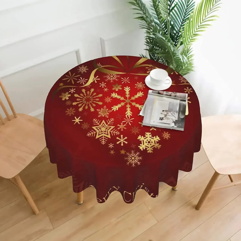 Christmas Table Cloth Red Round Christmas Tablecloth 60 Inch Washable Reusable Winter Snowflake Tablecloth for Holiday Party