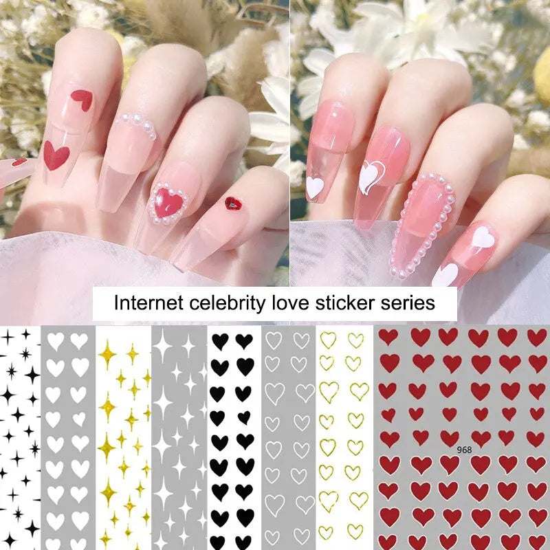 3 Packs 3D Laser Heart Alphabet Nail Art Stickers Nail Art Decorations Flowers Stars Black and White Nail Art Decorations