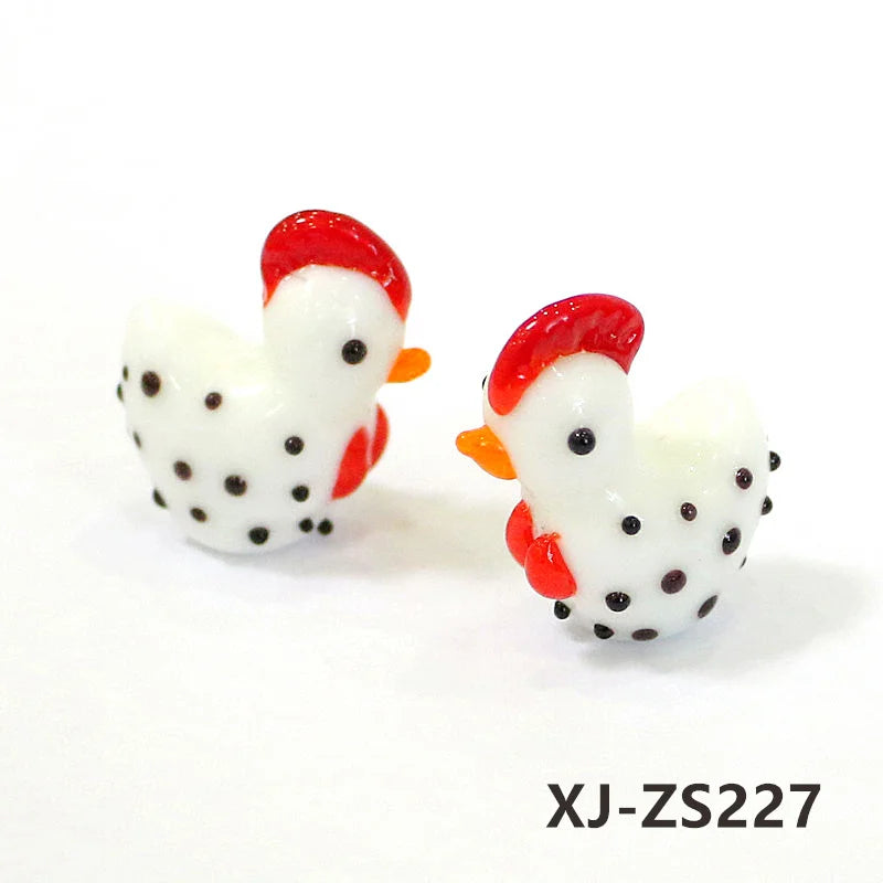 2pcs Cute Handmade Glass Chicken Mini Figurines Ornaments Home Living Room Tabletop Fairy Garden Decor Easter Chick Tiny Statues