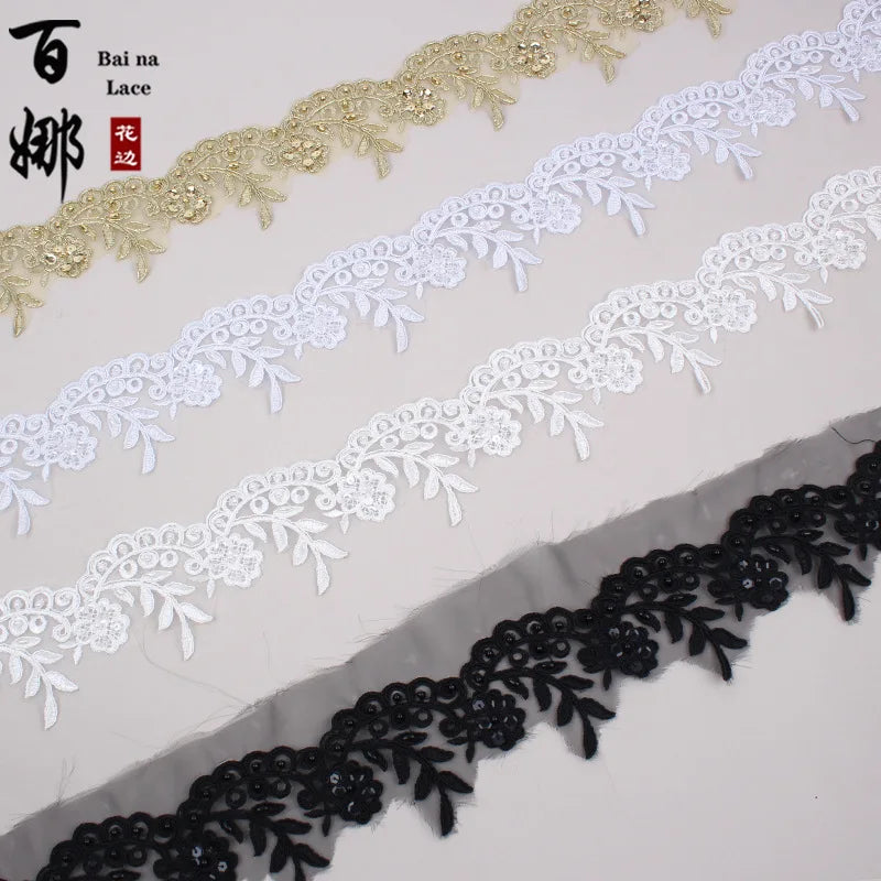 1 Yard 9cm wide Gold Silver Cording Fabric Flower Venise Venice Mesh Lace Trim Applique Sewing Craft For Bride Wedding Dresses