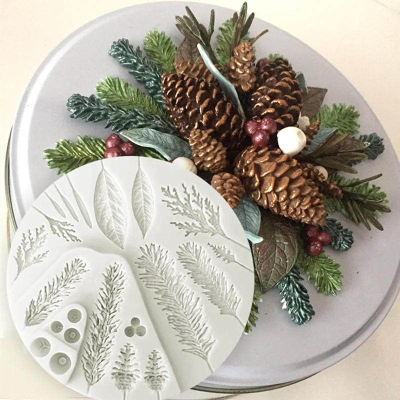 Silicone Sugarcraft Mold Leaf Foliage Christmas Tree Pineal Cone Resin Tools Cupcake Fondant Cake Lace Decorating Tools Baking