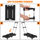 Folding Hand Truck 176 LB Capacity, Portable Collapsible Dolly with 6 Wheels & 2 Elastic Ropes, Plastic Base, Adjustable Handle