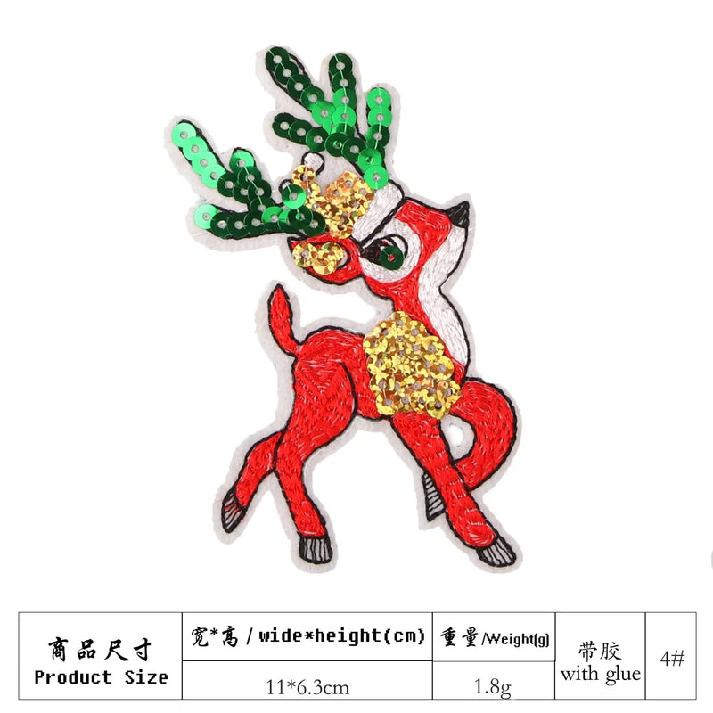 Big Sequined Christmas Appliques Bear Reindeer Santa Snow Tree Cartoon Iron on Patches Festival Decorative Stickers for Clothing