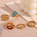 E.B.belle Sexy Lip Enamel Three Layer Twists Rectangular Water Droplet Geometric Hollowed out Winding 18K Gold Plated Ring