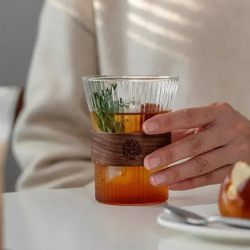 2/4/6pcs Japanese Style Glass Heat Insulation Coffee Milk Mug Walnut Cup Sleeve Drinkware Beautiful Tea Drinking Beer Gift Set
